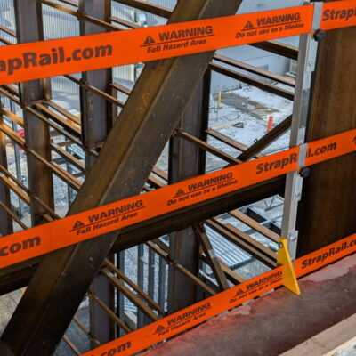 Close up showing a StrapRail midway post with foot.