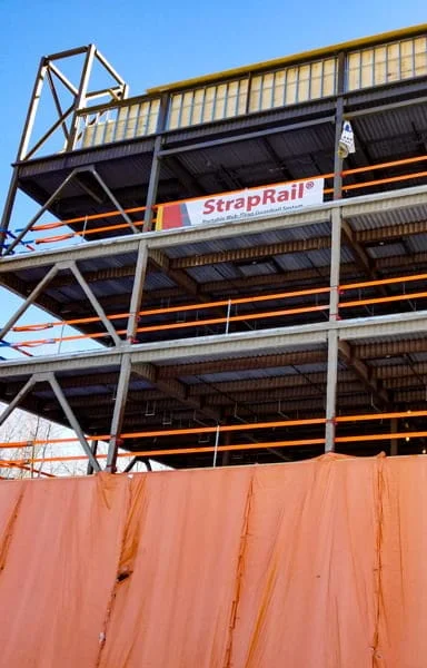 StrapRail installed on a building with steel columns.